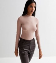 New Look Pale Pink High Neck Long Sleeve Corset Seam Bodysuit